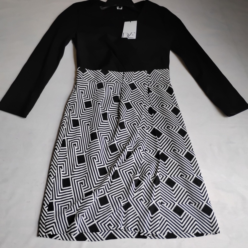 Diane Von Furstenberg Dress 0 DVF Gianna Geo Stripe Silk Long Sleeve Classic New